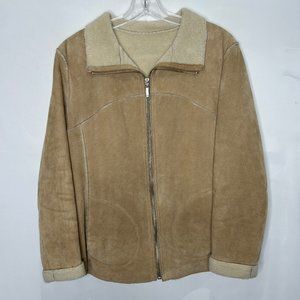Winlit Woman’s Jacket sz Med. Brown Suede Leather Faux Shearling Full Zip Front